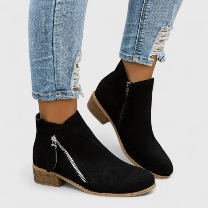 SUENTA Dōre | Damen-Stiefelette mit Reißverschluss Schwarz