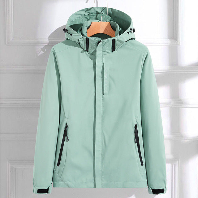 SUENTA Damen Elegante Regenjacke Kapuze Stil Wetter Trocken Mintgrün