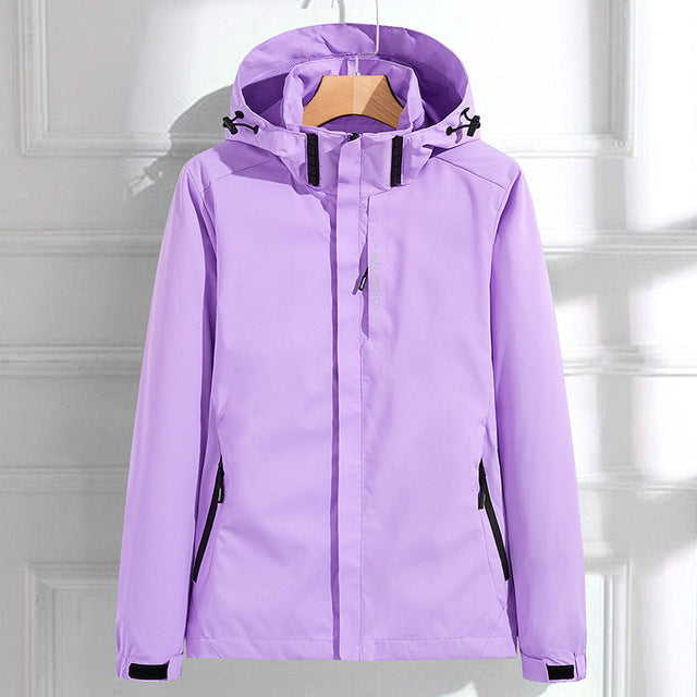 SUENTA Damen Elegante Regenjacke Kapuze Stil Wetter Trocken Lila