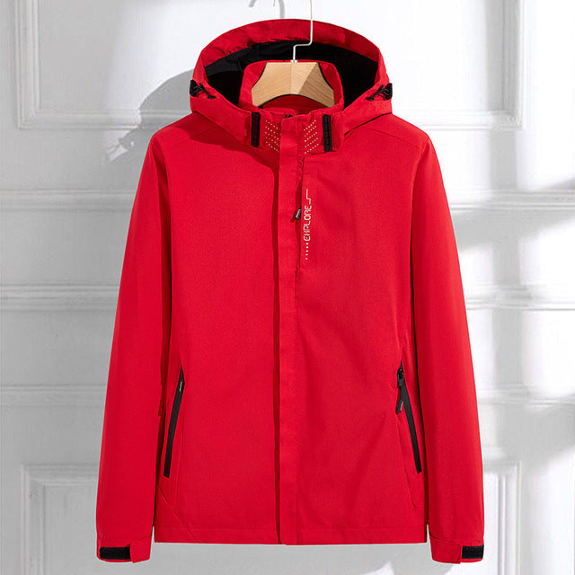 SUENTA Damen Elegante Regenjacke Kapuze Stil Wetter Trocken Rot