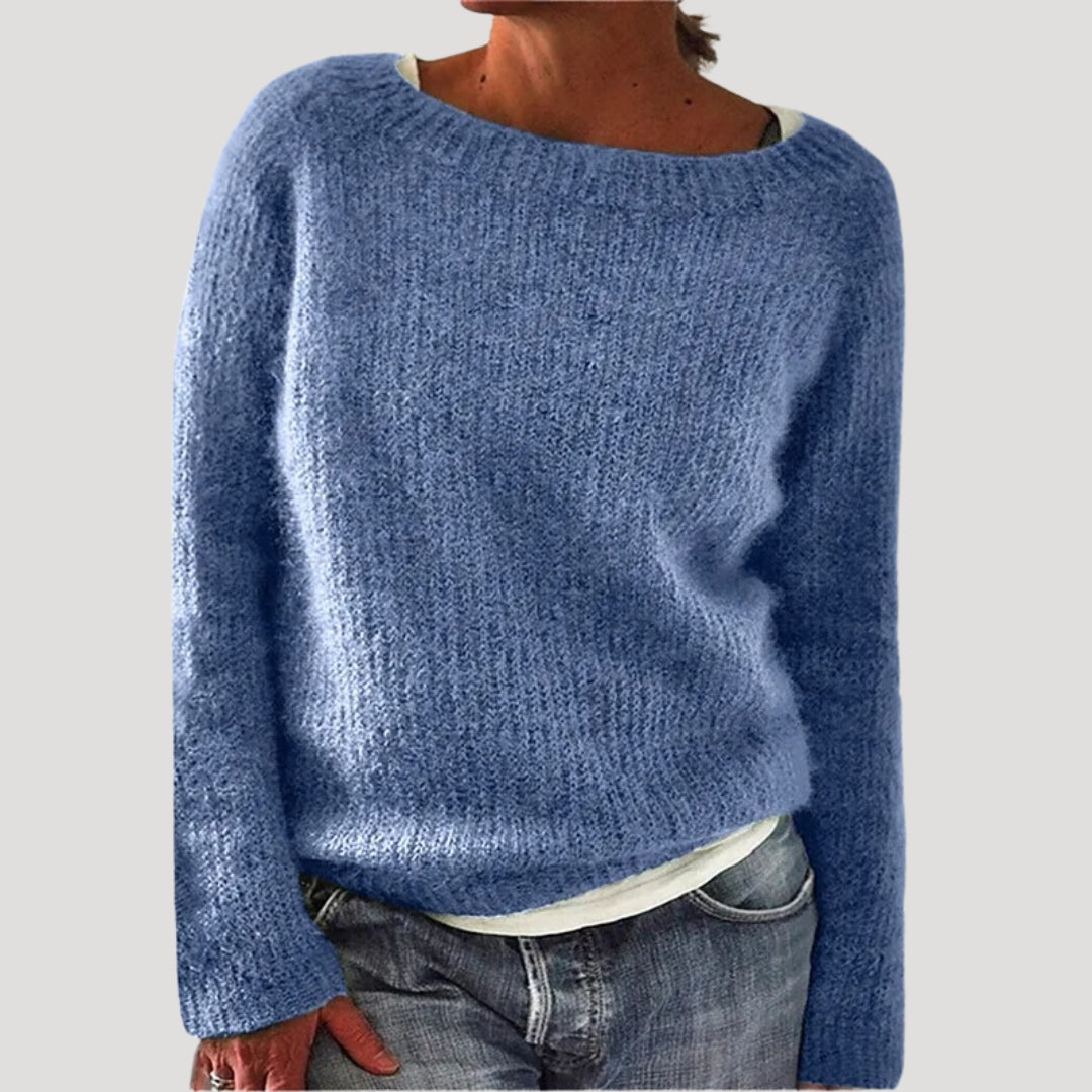 SUENTA Damen Oversize-Strickpullover Strick Lockere Passform Weiten Rundhalsausschnitt Blau