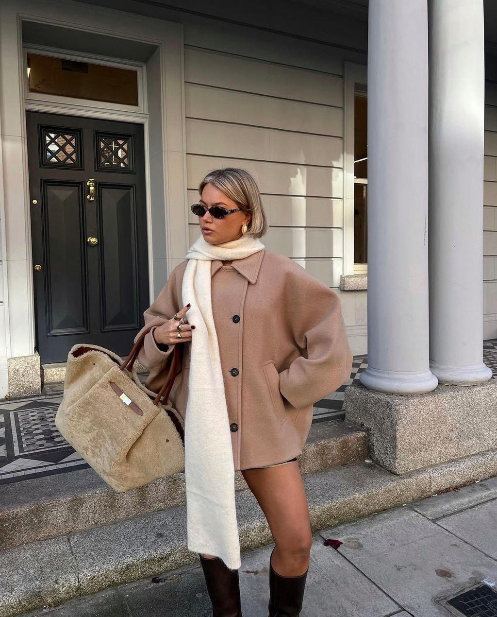SUENTA Damen Oversized-Damenmantel Wollmischung Doppelter Knopfleiste Reverskragen