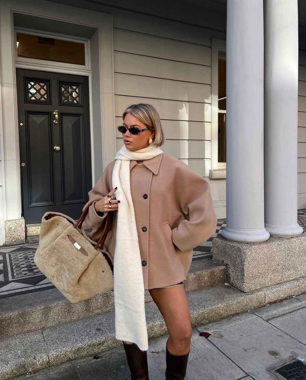 SUENTA Damen Oversized-Damenmantel Wollmischung Doppelter Knopfleiste Reverskragen