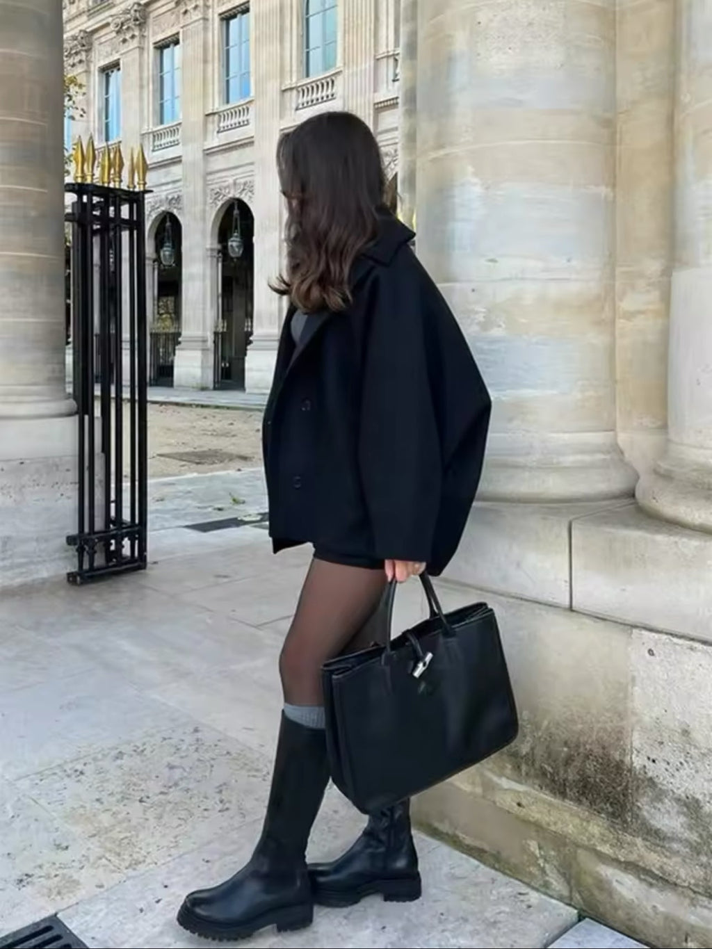 SUENTA Damen Oversized-Damenmantel Wollmischung Doppelter Knopfleiste Reverskragen