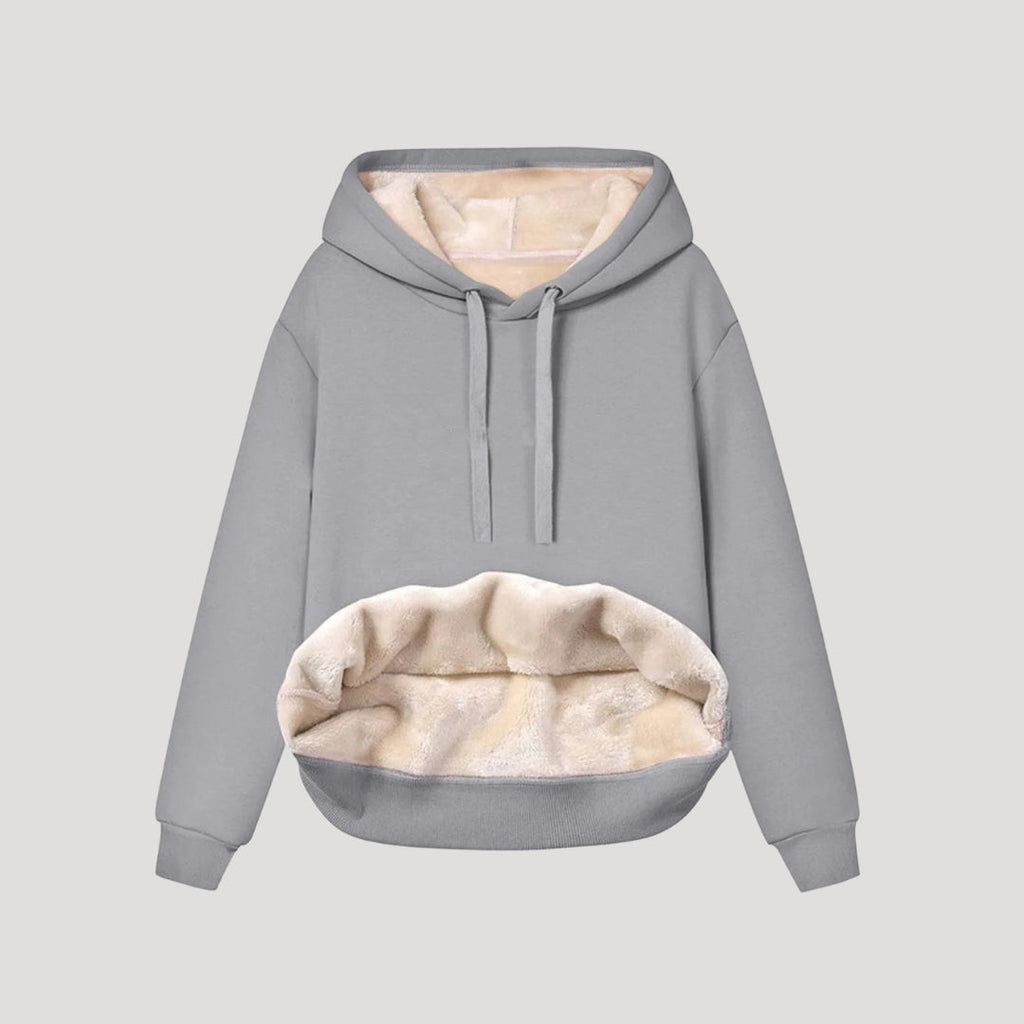 SUENTA Damen Oversize-Hoodie Fleecegefüttert Kängurutasche Kapuze Kordelzug Grau