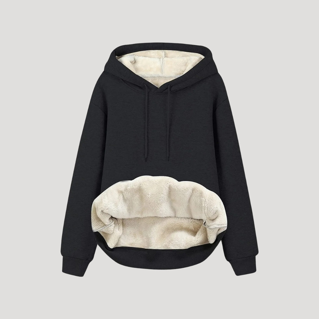 SUENTA Damen Oversize-Hoodie Fleecegefüttert Kängurutasche Kapuze Kordelzug Schwarz