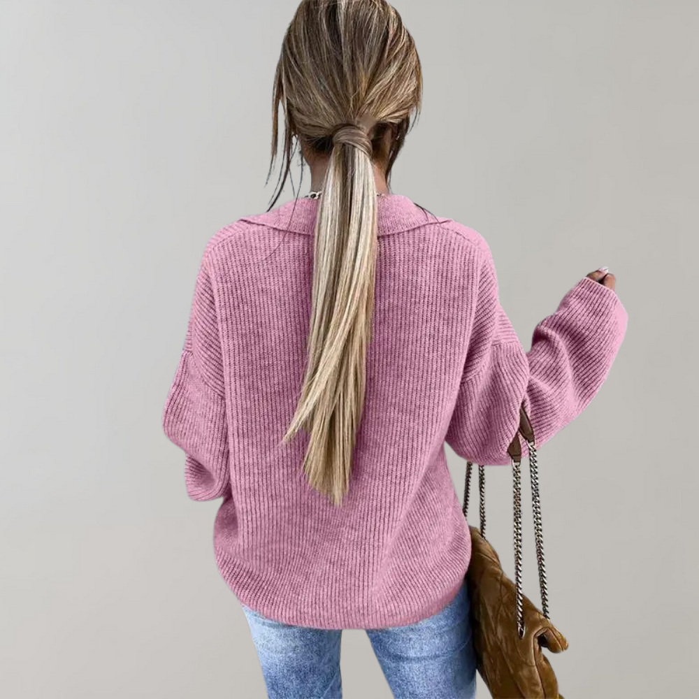 SUENTA Aureliuz Damen Oversized-Pullover – Weicher Rippstrick mit V-Ausschnitt