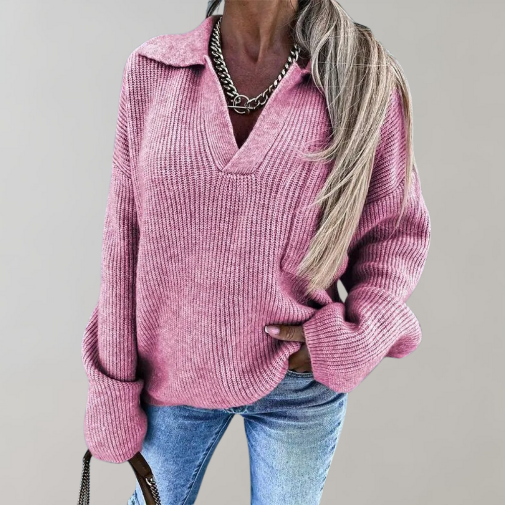 SUENTA Aureliuz Damen Oversized-Pullover – Weicher Rippstrick mit V-Ausschnitt