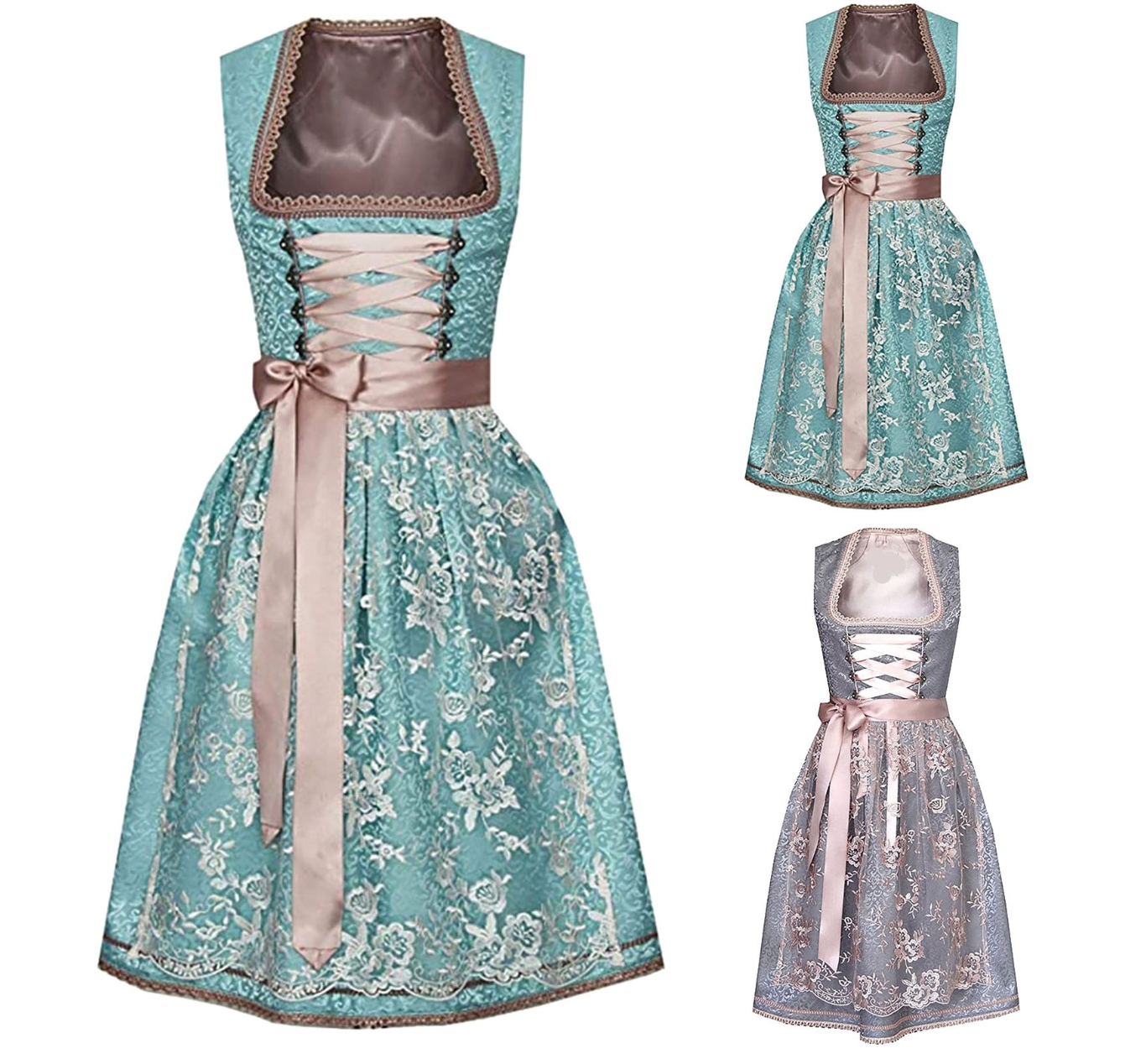 SUENTA Damen Dirndl-Set - Traditionell 3-teilig mit Schürze & Bluse