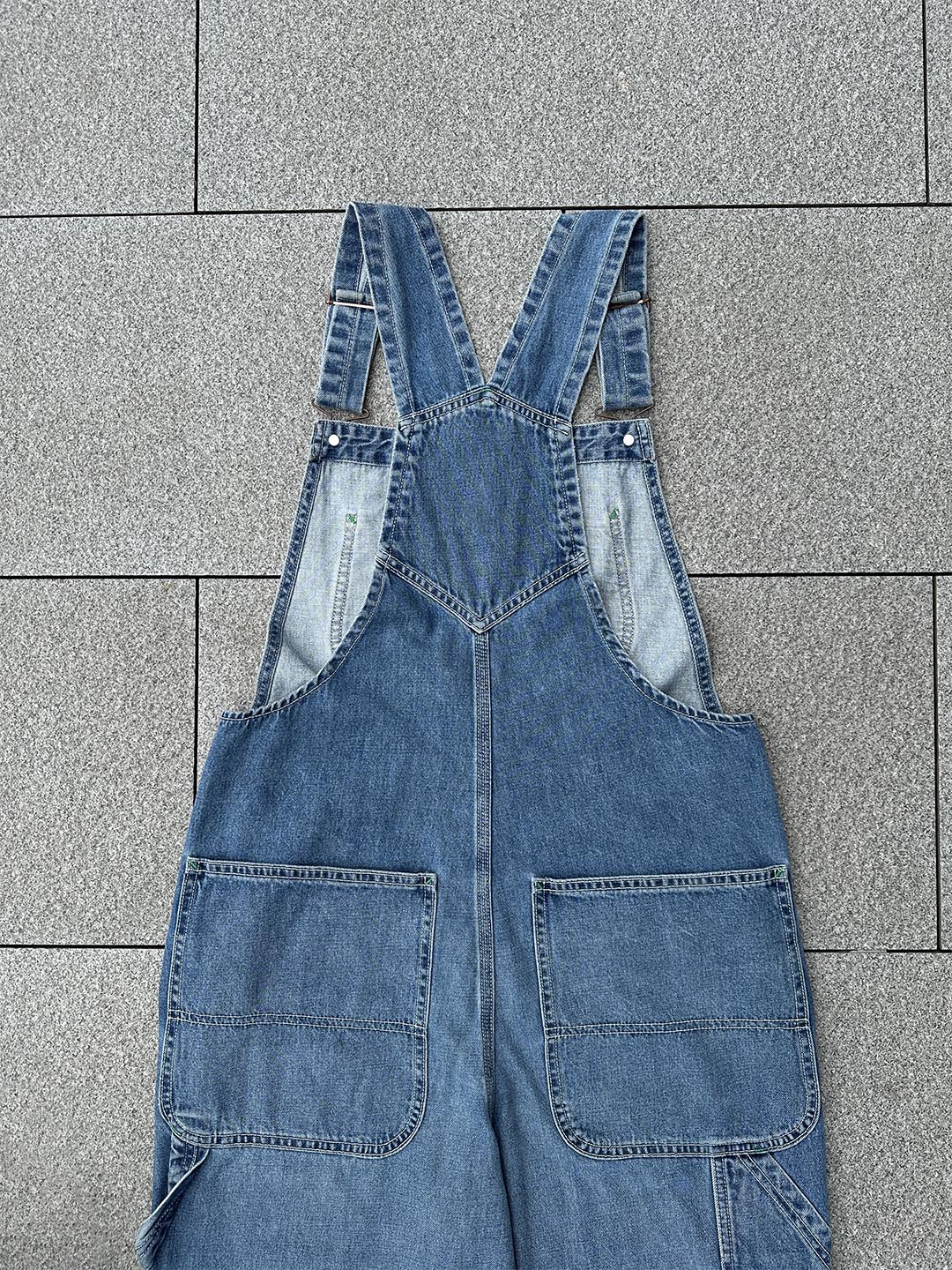 SUENTA Damen Denim Latzhosen 11 oz. Denim Grüne Akzentnähte Overall