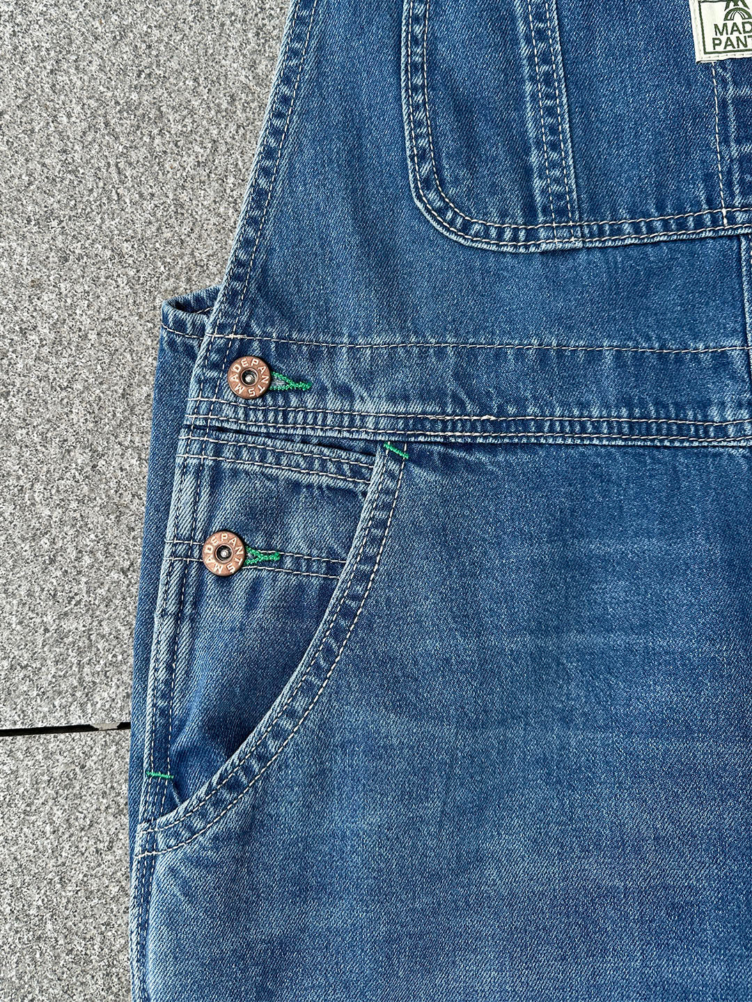 SUENTA Damen Denim Latzhosen 11 oz. Denim Grüne Akzentnähte Overall
