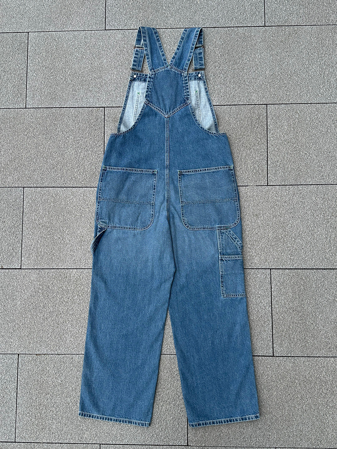 SUENTA Damen Denim Latzhosen 11 oz. Denim Grüne Akzentnähte Overall