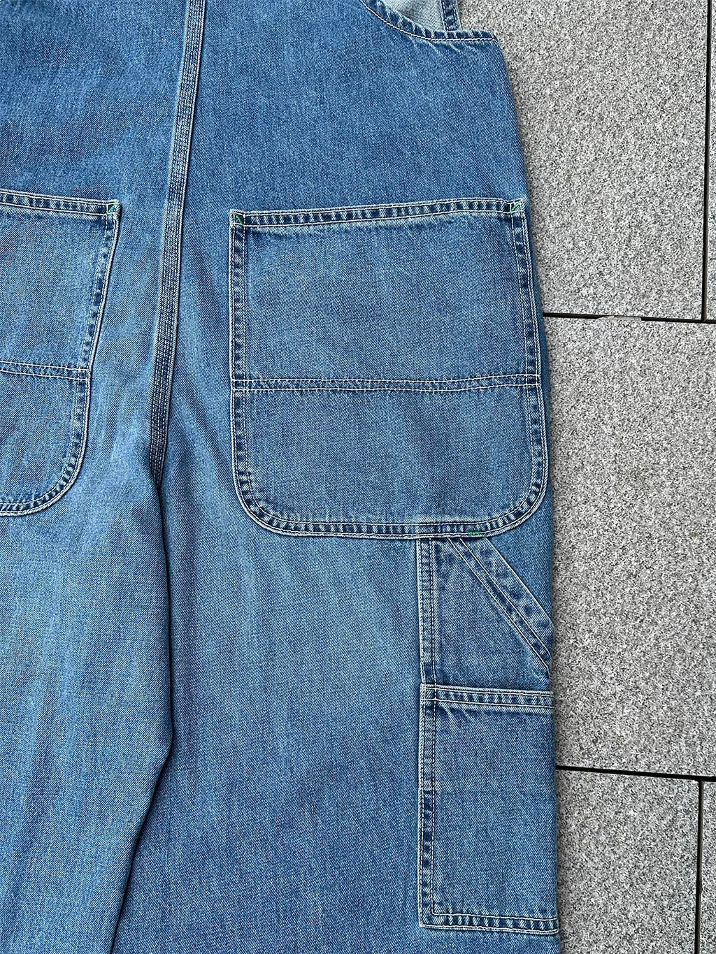 SUENTA Damen Denim Latzhosen 11 oz. Denim Grüne Akzentnähte Overall