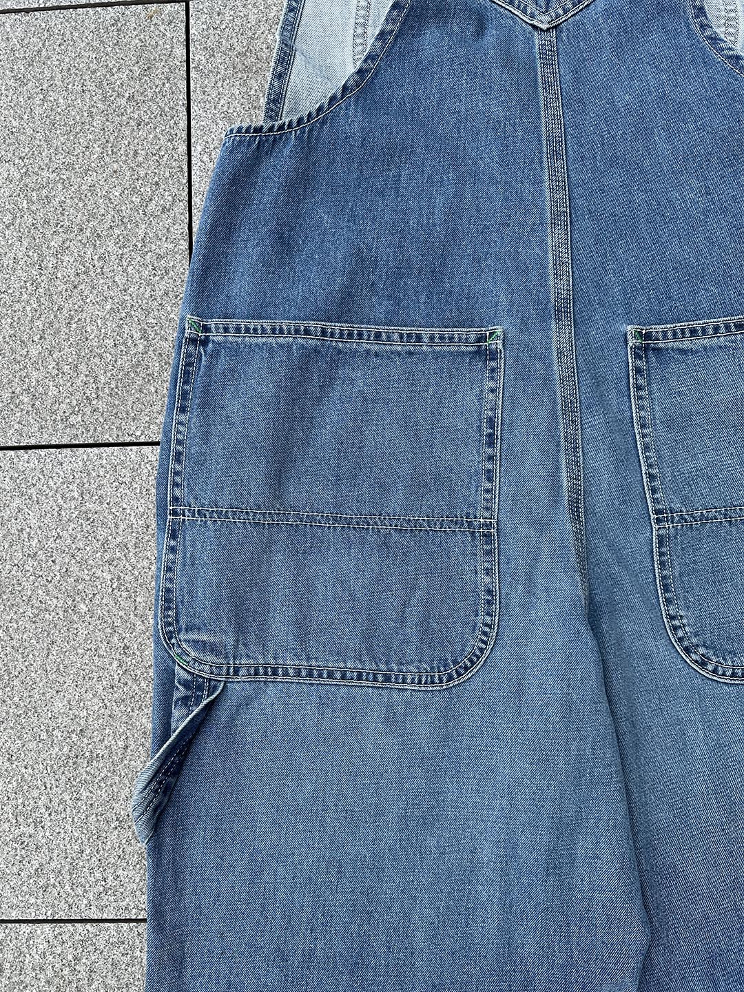 SUENTA Damen Denim Latzhosen 11 oz. Denim Grüne Akzentnähte Overall