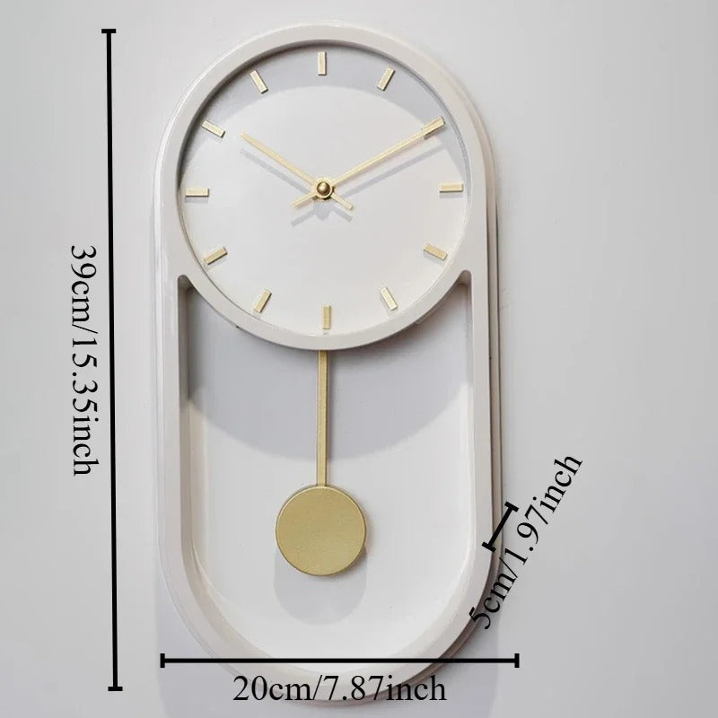 SUENTA Pendel-Wanduhr Geometrisch Ovalen Form Leisen Quarzwerk Weiß - Skala