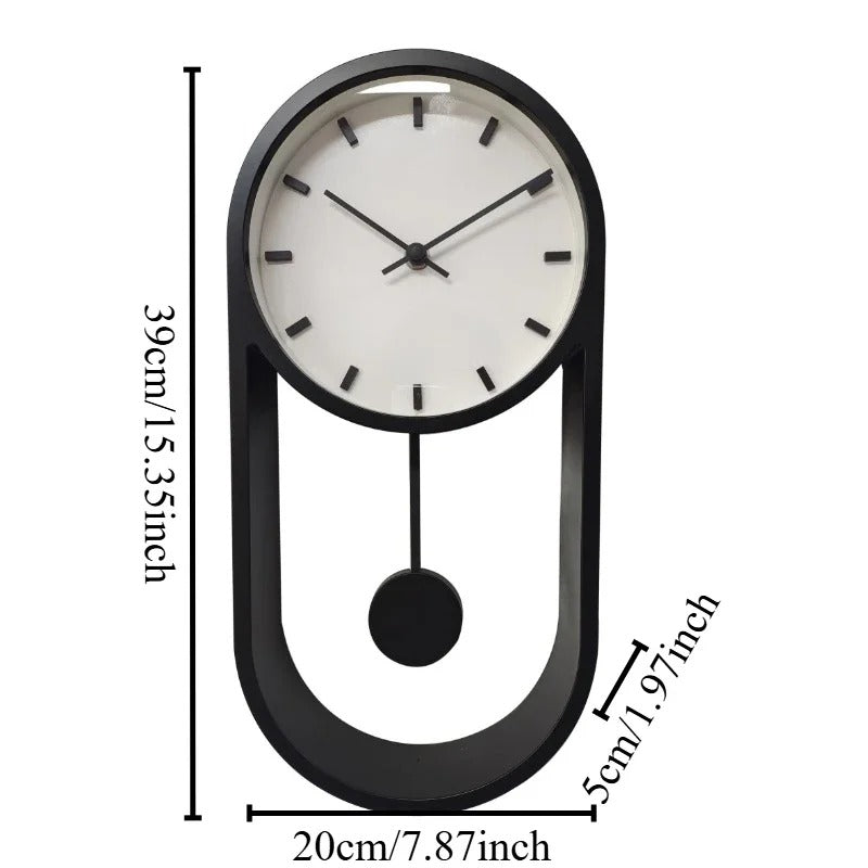 SUENTA Pendel-Wanduhr Geometrisch Ovalen Form Leisen Quarzwerk Schwarz - Skala