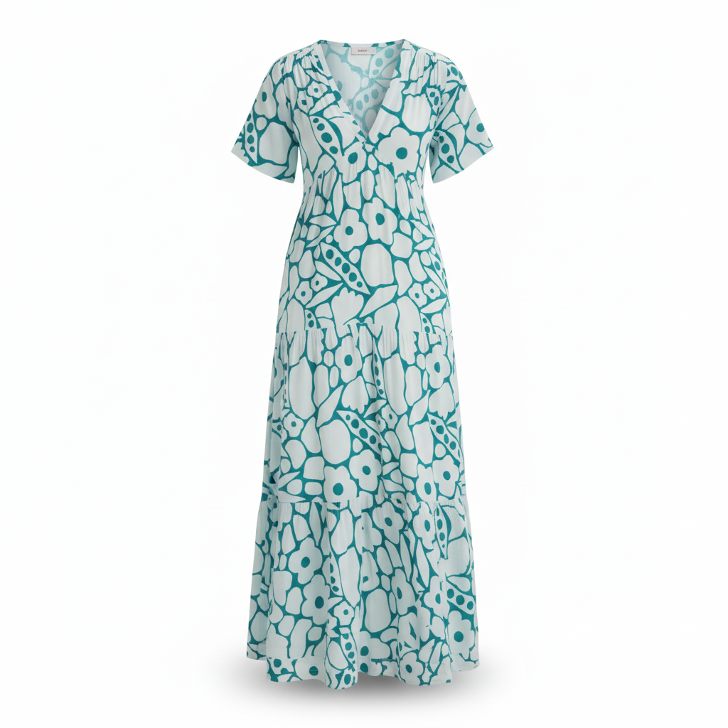 SUENTA Vanity | Damen Sommerkleid – Figurschmeichelnder V-Ausschnitt, Modernes Druckmuster & Schickes Design