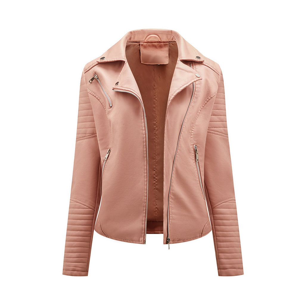 SUENTA Damen-Jacke Asymmetrische Reißverschluss Reverskragen Rosa