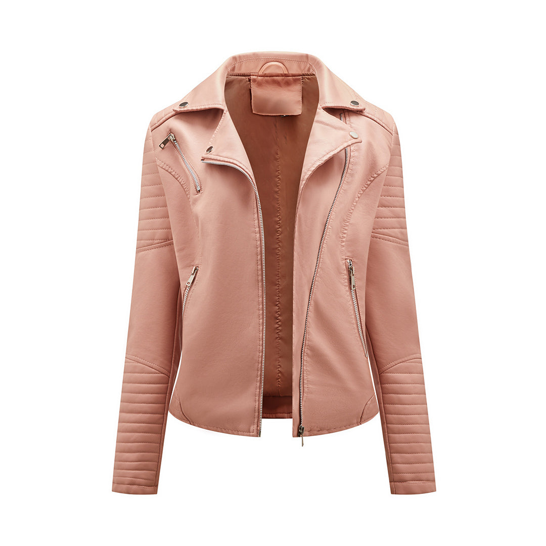 SUENTA Damen-Jacke Asymmetrische Reißverschluss Reverskragen Rosa