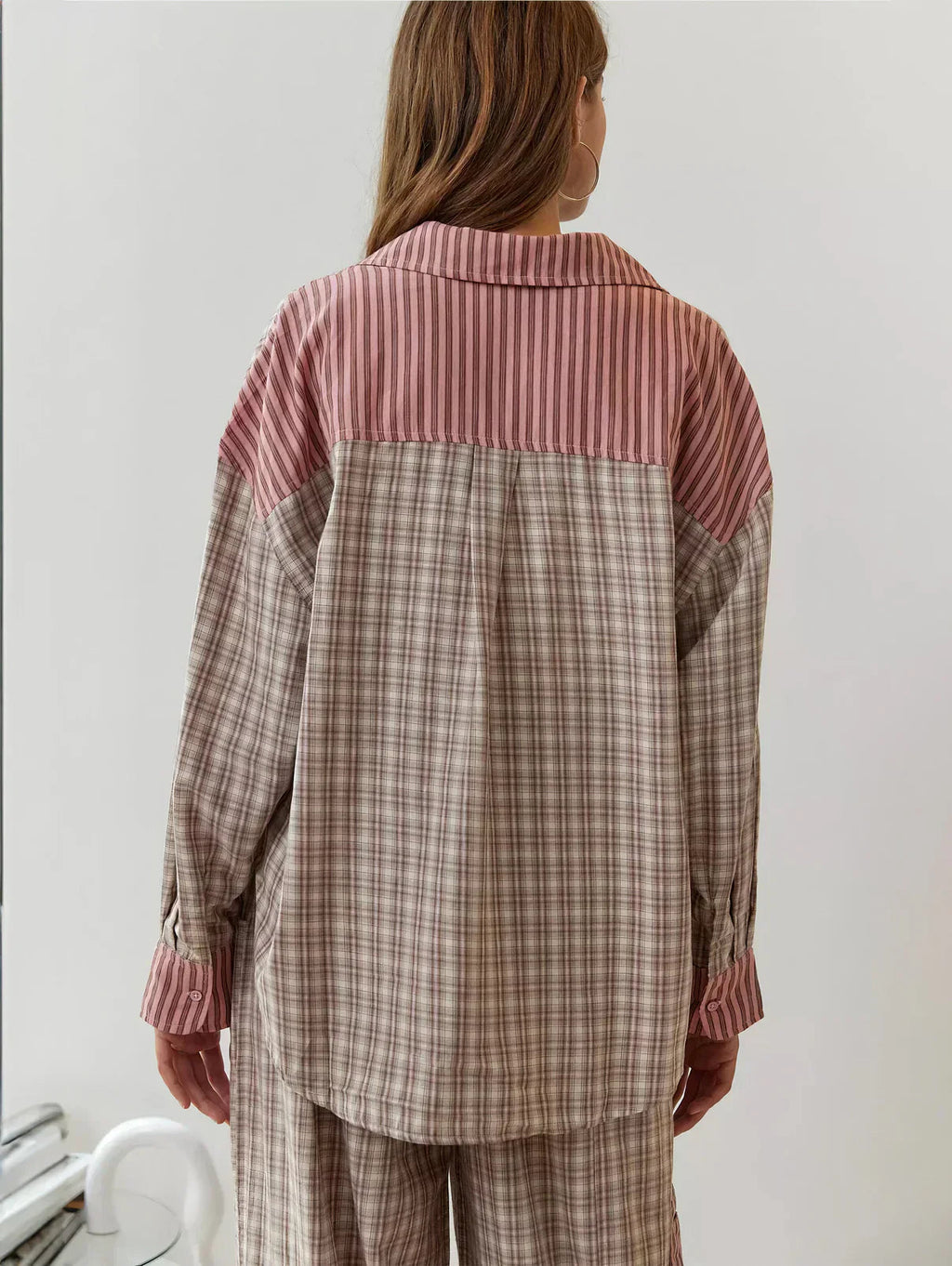 SUENTA Damen Pyjama Zweiteilig Mit Knopfleiste Muster Karo- Und Streifenmuster