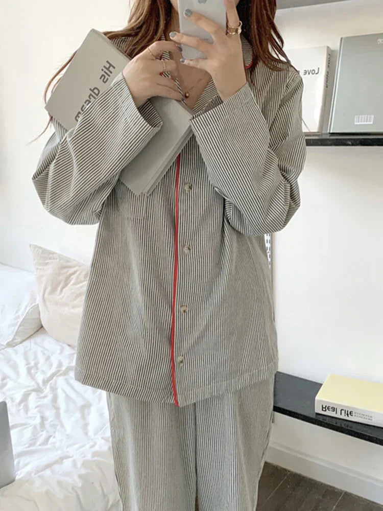 SUENTA Damen Pyjama Zweiteilig Mit Knopfleiste Klassische Streifen
