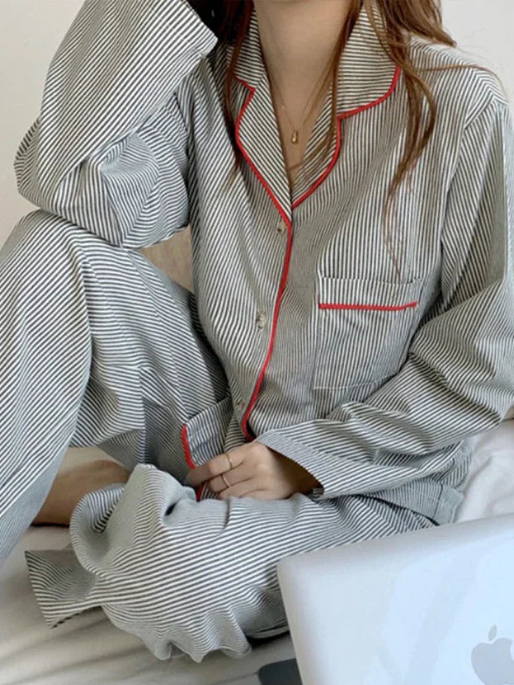 SUENTA Damen Pyjama Zweiteilig Mit Knopfleiste Klassische Streifen