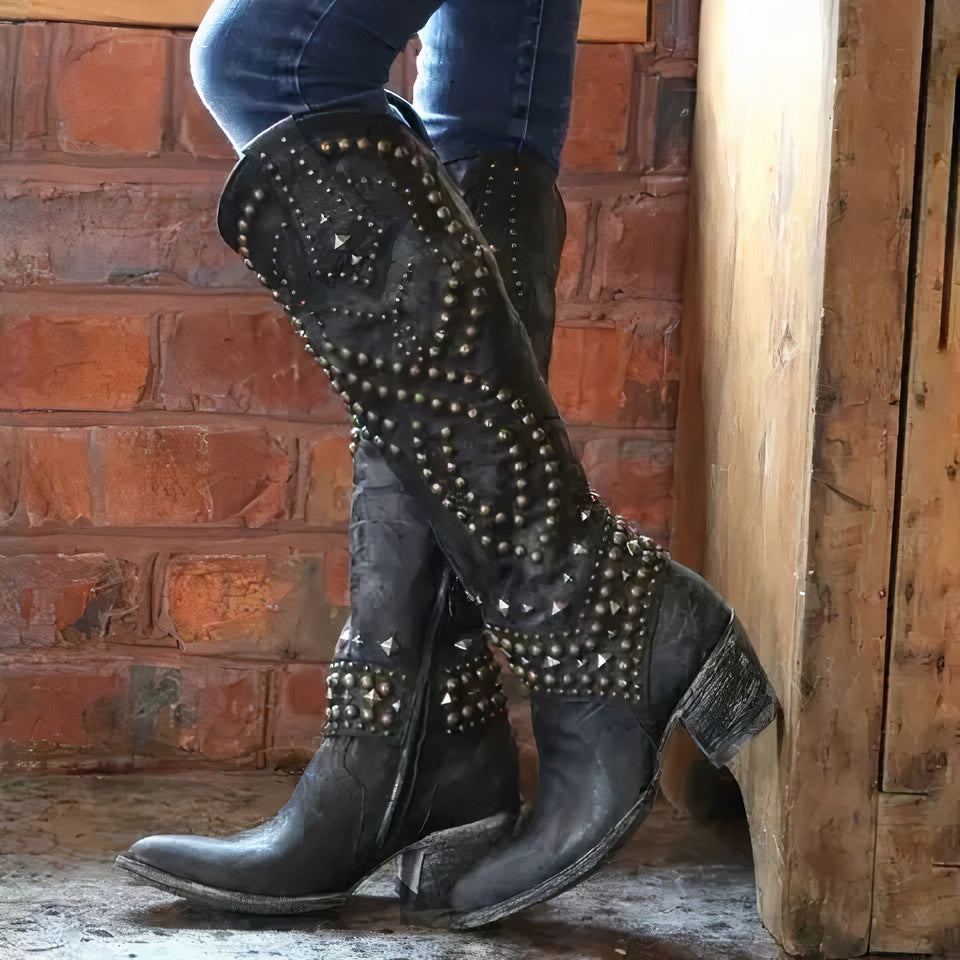 Roque | Damen Western-Stiefeletten mit Nieten und High Heels