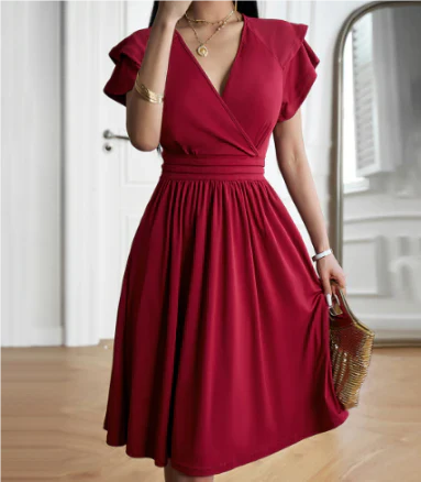 SUENTA Damen Elegantes Kleid - Fließend mit anmutiger Silhouette Rot