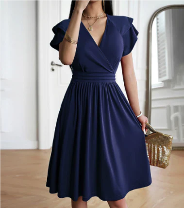 SUENTA Damen Elegantes Kleid - Fließend mit anmutiger Silhouette Marineblau