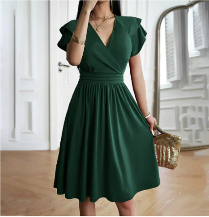 SUENTA Damen Elegantes Kleid - Fließend mit anmutiger Silhouette Grün