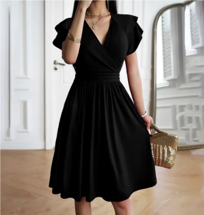 SUENTA Damen Elegantes Kleid - Fließend mit anmutiger Silhouette Schwarz