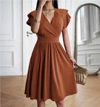 SUENTA Damen Elegantes Kleid - Fließend mit anmutiger Silhouette Rot Orange