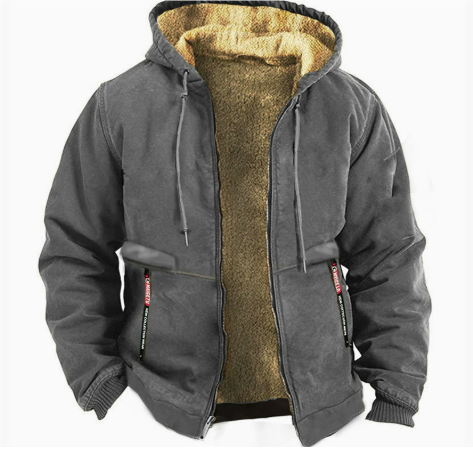 SUENTA Herren Kapuzen Jacke Bequeme Warme Reißverschluss Winter Dunkelgrau