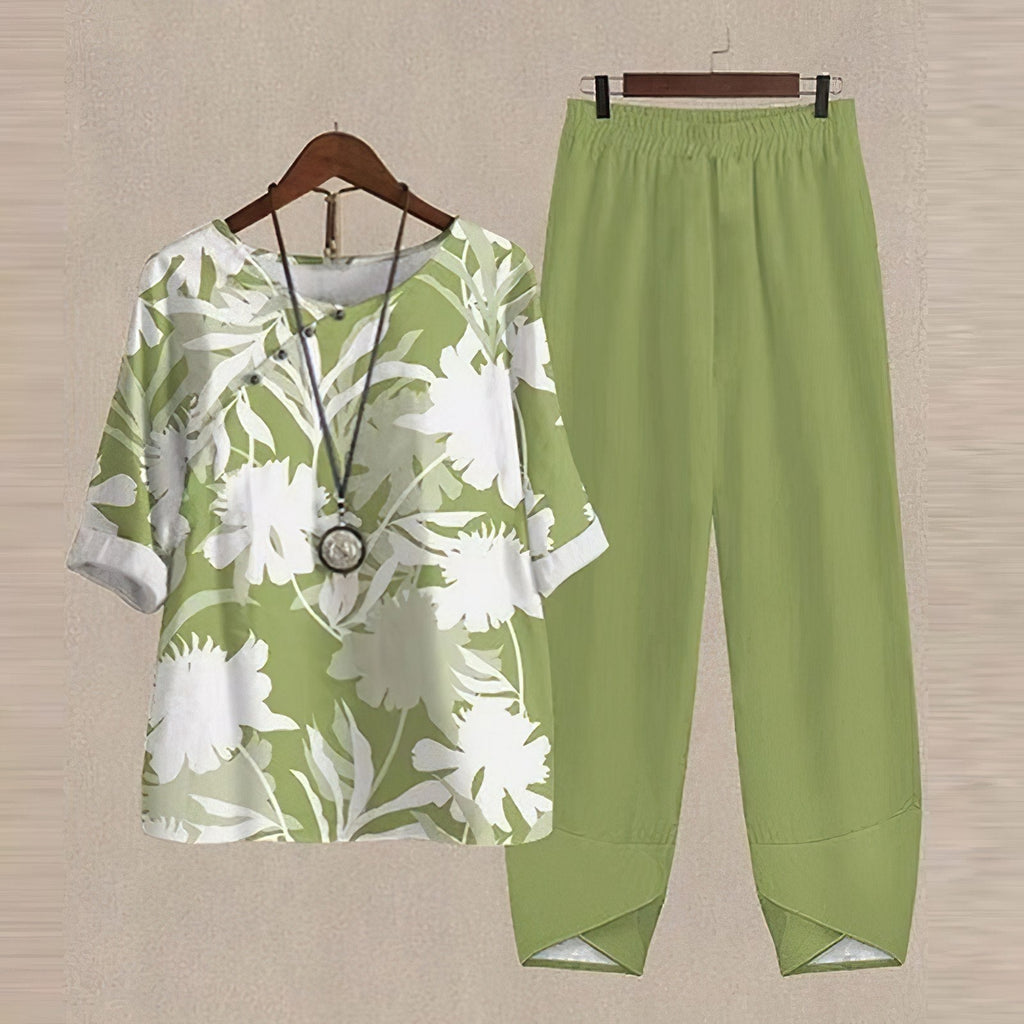 SUENTA Damen Sommer Zweiteiler – Helles Elegantes 2-teiliges Sommer Set Grün