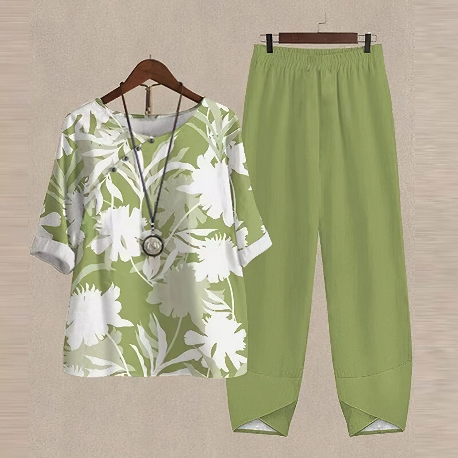 SUENTA Damen Sommer Zweiteiler – Helles Elegantes 2-teiliges Sommer Set Grün