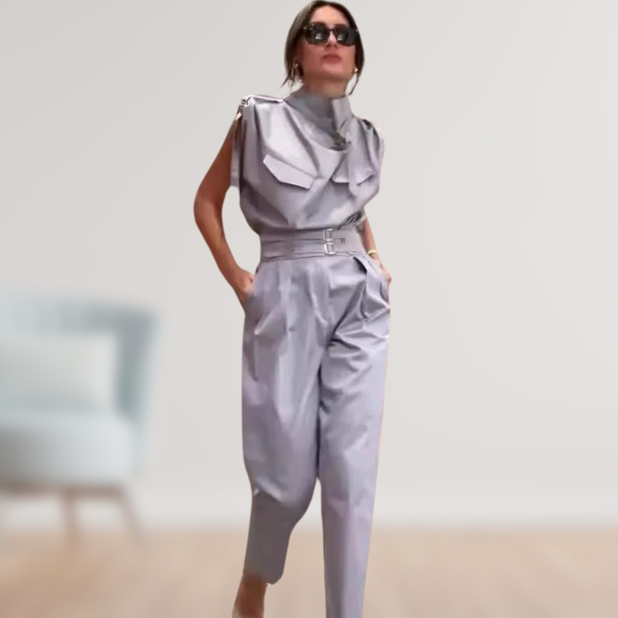 SUENTA Damen Zweiteiler Set – Elegantes Outfit mit Taillengürtel Lila Lavendel