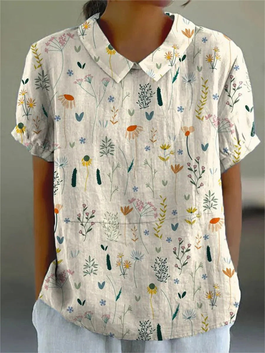 SUENTA Inspire | Kurzärmlige Damenbluse mit Kragen und Blumenmuster | Lässig