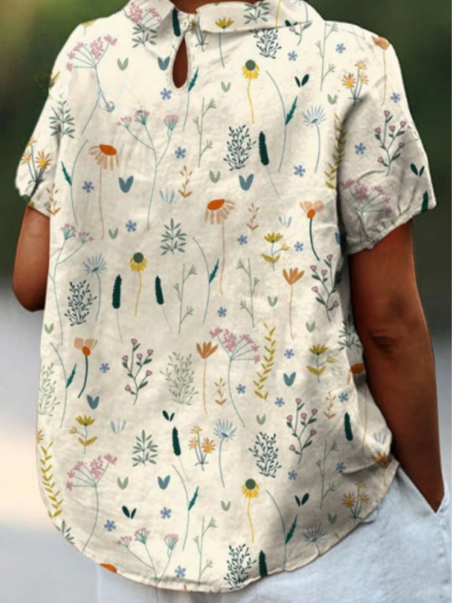 SUENTA Inspire | Kurzärmlige Damenbluse mit Kragen und Blumenmuster | Lässig