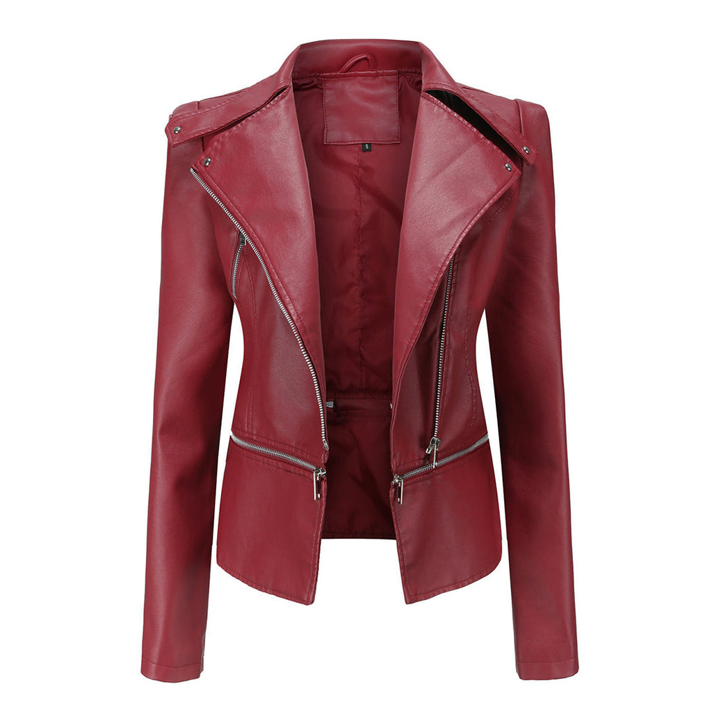 SUENTA Damen Bikerjacke – Schlanke Passform mit Klaren Linien im Lässigen Stil Rot