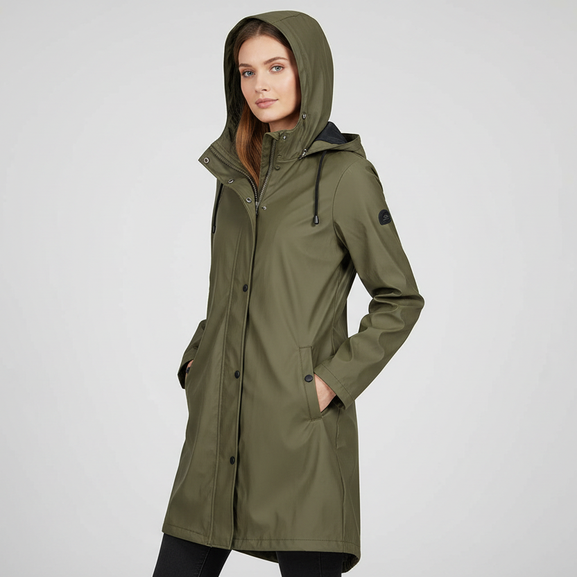 SUENTA Damen Regenjacke Mit Kapuze Und Taschen Wasserschutz Lang