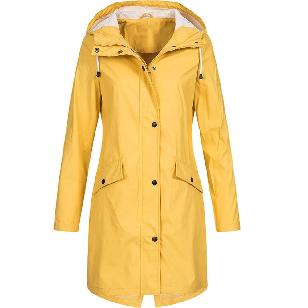 SUENTA Damen Regenjacke Mit Kapuze Und Taschen Wasserschutz Lang Gelb