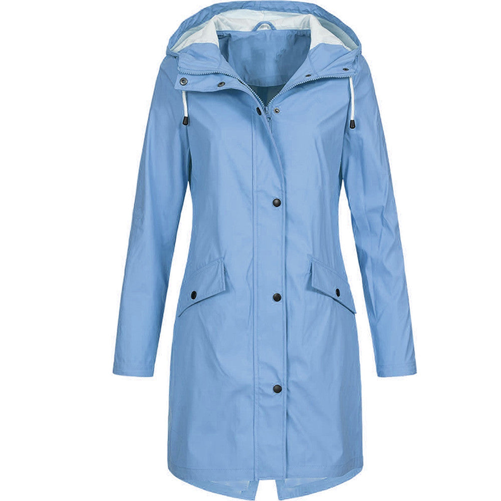 SUENTA Damen Regenjacke Mit Kapuze Und Taschen Wasserschutz Lang Hellblau