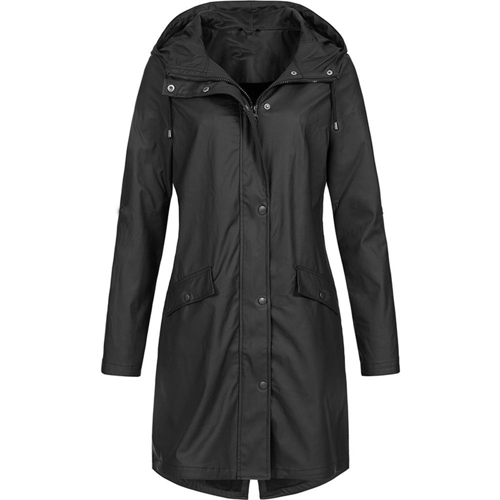 SUENTA Damen Regenjacke Mit Kapuze Und Taschen Wasserschutz Lang Schwarz