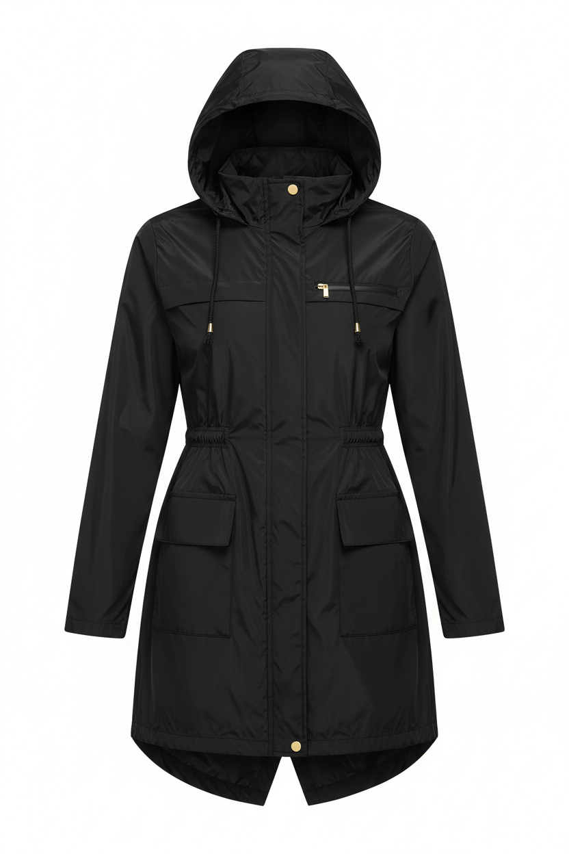 SUENTA Damen Regenjacke Längere Silhouette Mit Kapuze Regnerische Tage Optimalen Schutz