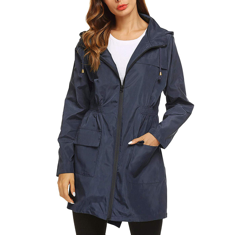SUENTA Damen Regenjacke Längere Silhouette Mit Kapuze Regnerische Tage Optimalen Schutz Marineblau