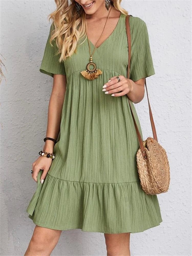 SUENTA Damen V-Ausschnitt-Kleid Retro-Kleid Schlankheitsdesign Figur Formt Grün