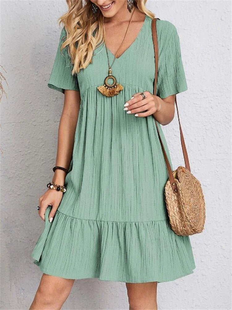 SUENTA Damen V-Ausschnitt-Kleid Retro-Kleid Schlankheitsdesign Figur Formt Mintgrün