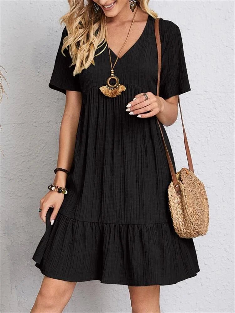 SUENTA Damen V-Ausschnitt-Kleid Retro-Kleid Schlankheitsdesign Figur Formt Schwarz