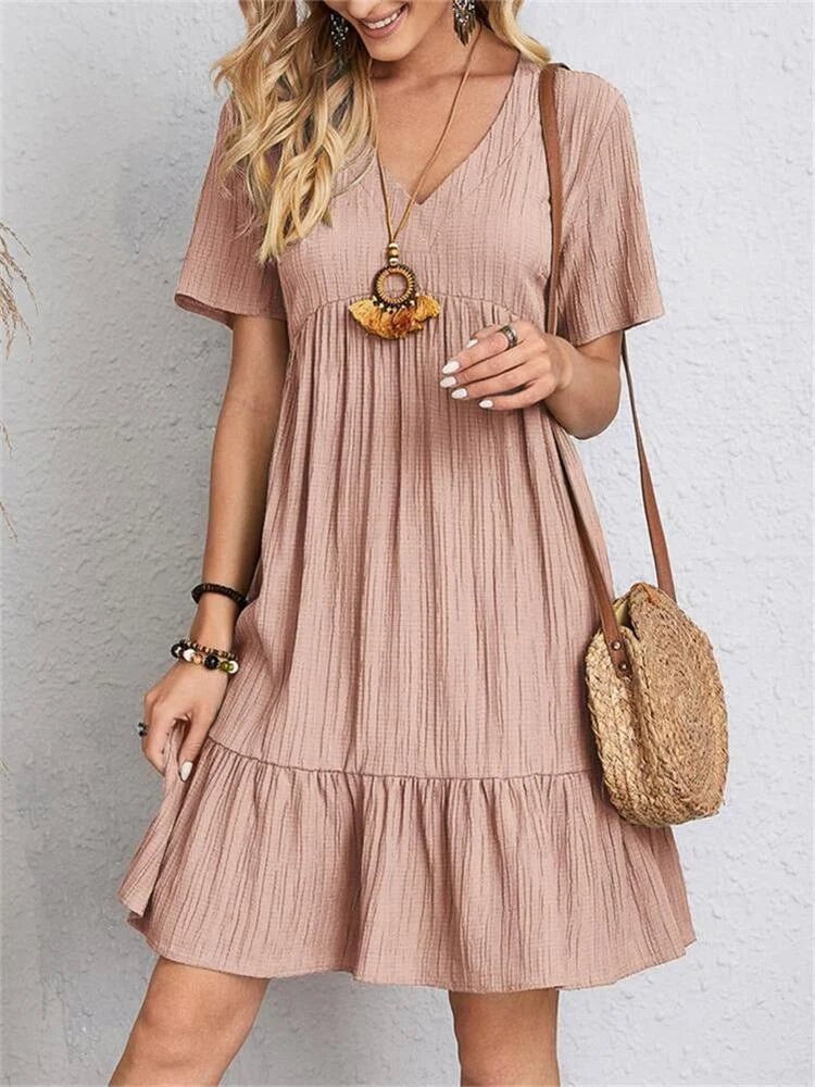 SUENTA Damen V-Ausschnitt-Kleid Retro-Kleid Schlankheitsdesign Figur Formt Roségold