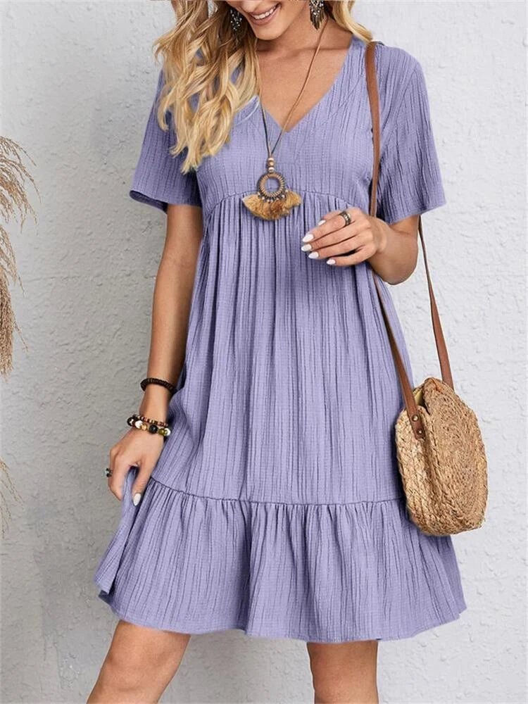 SUENTA Damen V-Ausschnitt-Kleid Retro-Kleid Schlankheitsdesign Figur Formt Lila